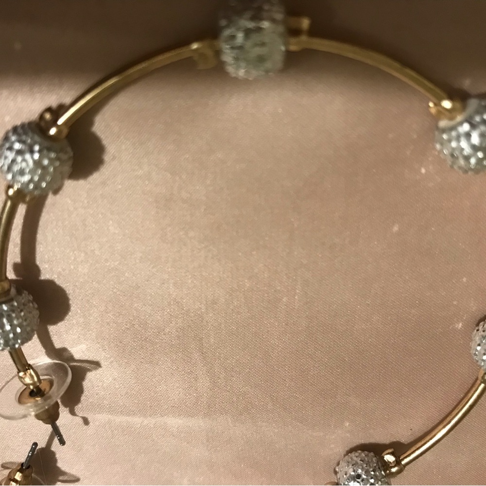 Gold large hoop earrings w rhinestones
